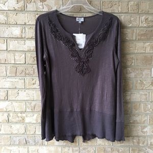 NWT Karen Hart Gray Embellished Top Size M
